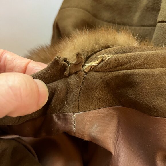 Vintage 60s Jacqueline's Feminine Apparel Memphis Nubuck Leather Coat Fur Collar - Picture 6 of 16